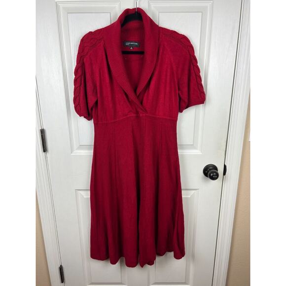 Jones New York Red Cable Knit Short Sleeve Drape V-neck sweater dress Medium - Picture 8 of 9